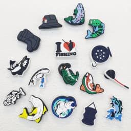 16PCS Love Fishing Series Shoe Charms DIY Decorations Funny Pattern Shoe Buckle Accessories Removable Clogs Shoe Clips Ornaments