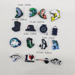 16PCS Love Fishing Series Shoe Charms DIY Decorations Funny Pattern Shoe Buckle Accessories Removable Clogs Shoe Clips Ornaments