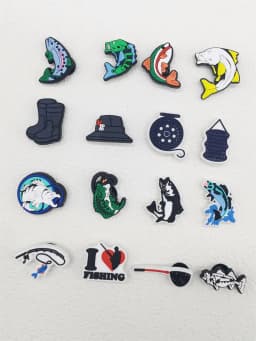 16PCS Love Fishing Series Shoe Charms DIY Decorations Funny Pattern Shoe Buckle Accessories Removable Clogs Shoe Clips Ornaments