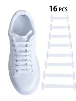 16Pcs/Pack White Silicone No Tie Shoe Laces Stretch Shoelaces For Sneakers Casual Shoes Sports Shoes Combat Boots