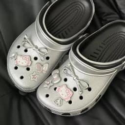 Hello Kitty Shoe Charms Set Silver Katie KT Cat Girls Women Sandals Accessories Hole Shoes Slippers & Clogs Decoration
