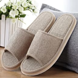 Linen Open Toe House Slippers for Women Men Breathable Flax Indoor Slip On Slides Lightweight Cozy Slippers Casual Floor Shoes