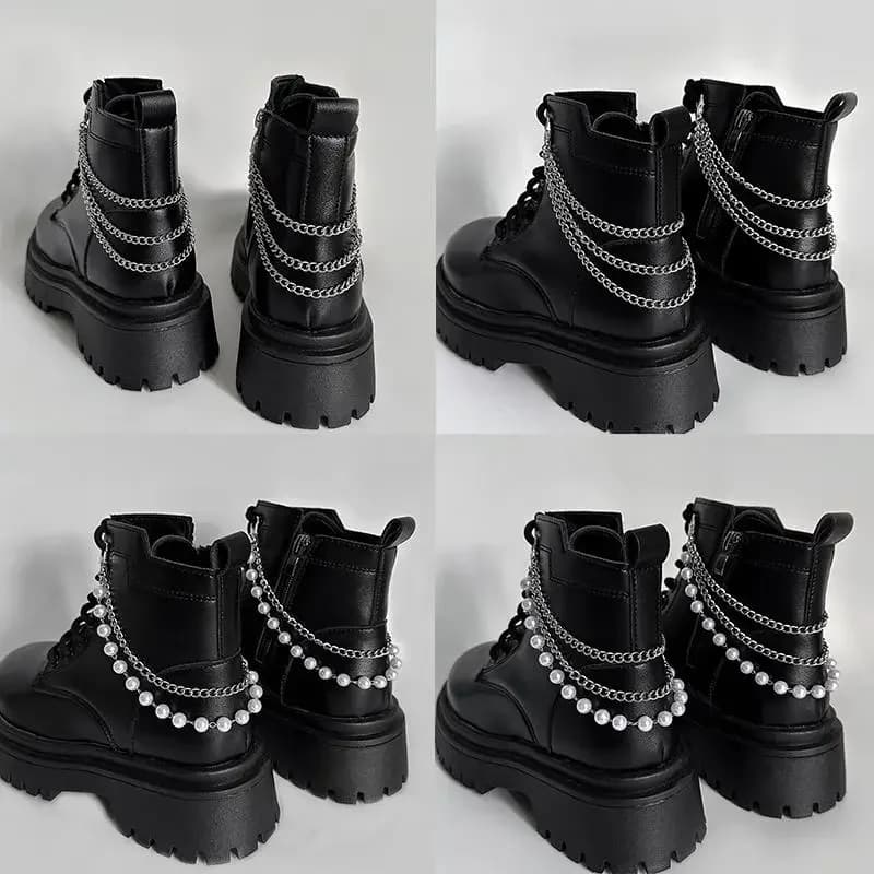 2pcs Multi-layer Versatile Pearl Stainless Steel Chain Shoe Accessories Fashion Removable Design Shoes Chain Jewellery