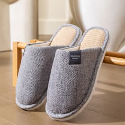 Men's Linen House Slippers, Non-Slip Soft Indoor Shoes, Breathable Comfort for Spring and Fall, Simple Closed-Toe Design