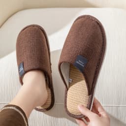 Men's Linen House Slippers, Non-Slip Soft Indoor Shoes, Breathable Comfort for Spring and Fall, Simple Closed-Toe Design