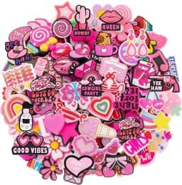 Random 10-100Pcs Pink Series Shoe Charms , PVC Shoe Decorations Accessories for Christmas, Birthday, Party, Gift Shoes Pins