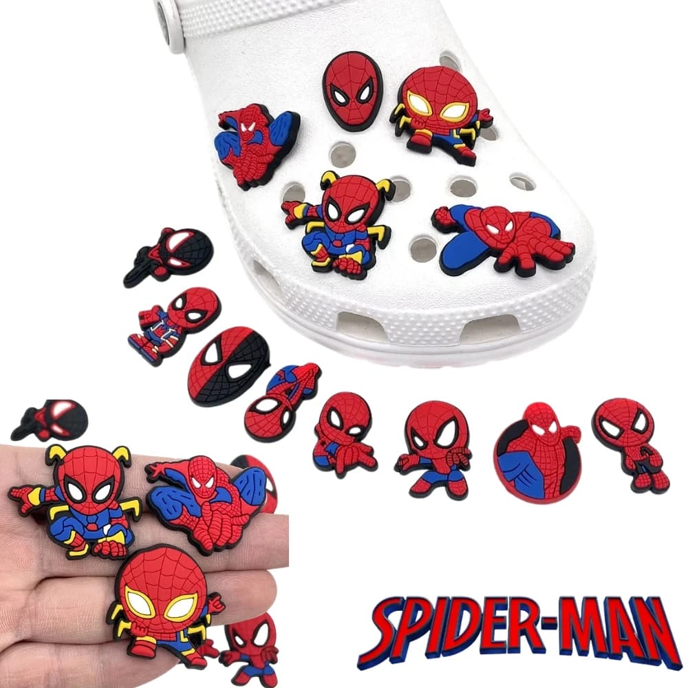 HOT 13pcs/Set Hi-Q Cute Cartoon Spiderman Rubber PVC Shoe Charms Superhero Cartoon Clog Decor DIY Accessories For Slides Sandals