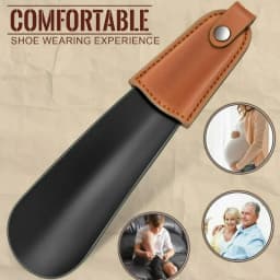 Metal Shoehorn, 6.7-Inch Leather Handle, Short Stainless Steel Shoehorn, Suitable for the Elderly and Pregnant Women.