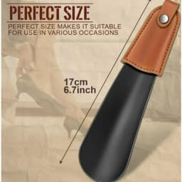 Metal Shoehorn, 6.7-Inch Leather Handle, Short Stainless Steel Shoehorn, Suitable for the Elderly and Pregnant Women.