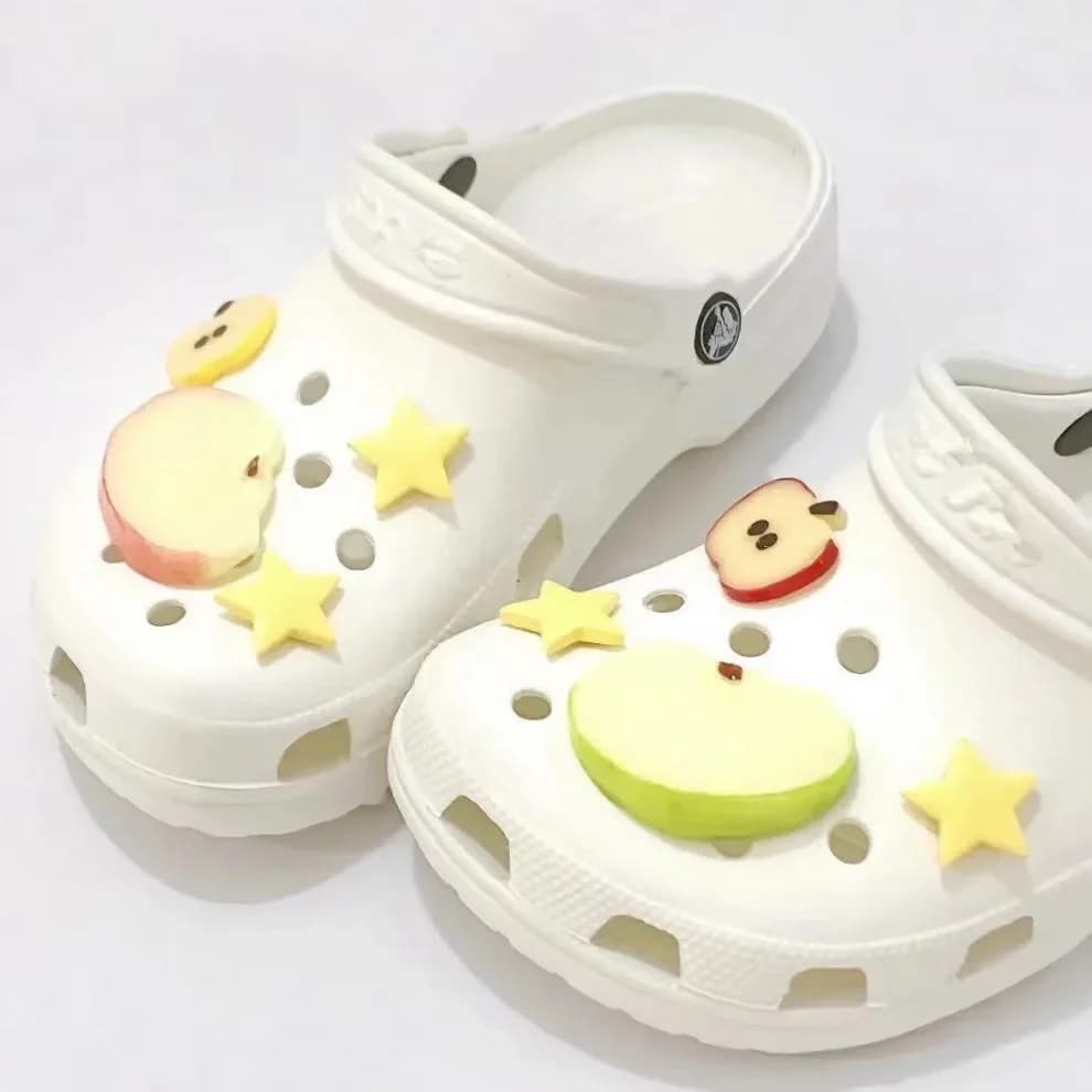 New 1 Set Summer Fresh Apple Sliced Shoe Charms Set Advanced Fruit Shoe Decorations DIY 3D Detachable Buckle Shoes Accessories