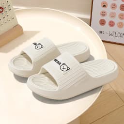 Cute Bear Summer Slippers Women Men Soft EVA Thick Platform Slides Non-Slip Quick-Drying Bathroom Shower Shoes Indoor Home Mule