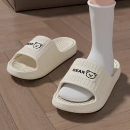 Cute Bear Summer Slippers Women Men Soft EVA Thick Platform Slides Non-Slip Quick-Drying Bathroom Shower Shoes Indoor Home Mule