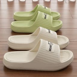 Cute Bear Summer Slippers Women Men Soft EVA Thick Platform Slides Non-Slip Quick-Drying Bathroom Shower Shoes Indoor Home Mule