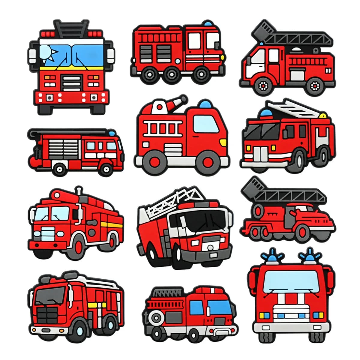 12Pcs Fire Truck Series Shoe Charms For Shoe Key Chain Sandals Beach Bags, PVC DIY Shoe Decorations Accessories Shoes Pin