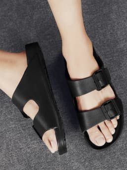 Summer Men's Casual Simple Solid Color Buckle Plastic Slip-On Flat Heel Adjustable Slippers