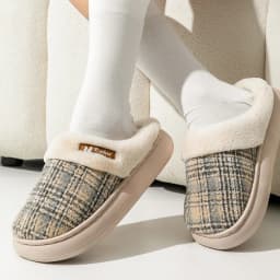 Women's Winter Warm Fur Slippers Stripe House Non Slip Shoes Comfort Flat Heel Home Indoor Bedroom Casual Plush Men Slippers