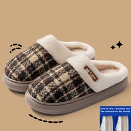 Women's Winter Warm Fur Slippers Stripe House Non Slip Shoes Comfort Flat Heel Home Indoor Bedroom Casual Plush Men Slippers