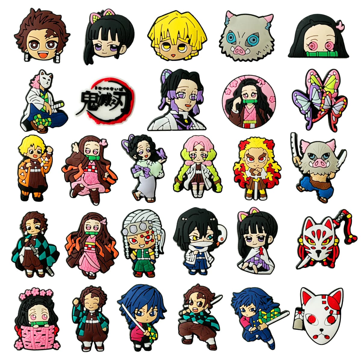 1-28pcs Demon Slayer Shoe Charms Cartoon Anime Haired Warrior Sandal Decoration Clogs Garden Shoes Accessories Kids Boys Gift