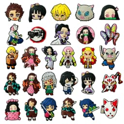 1-28pcs Demon Slayer Shoe Charms Cartoon Anime Haired Warrior Sandal Decoration Clogs Garden Shoes Accessories Kids Boys Gift