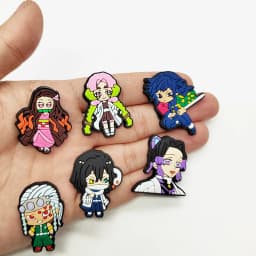 1-28pcs Demon Slayer Shoe Charms Cartoon Anime Haired Warrior Sandal Decoration Clogs Garden Shoes Accessories Kids Boys Gift