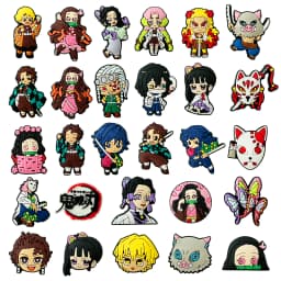 1-28pcs Demon Slayer Shoe Charms Cartoon Anime Haired Warrior Sandal Decoration Clogs Garden Shoes Accessories Kids Boys Gift