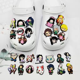 1-28pcs Demon Slayer Shoe Charms Cartoon Anime Haired Warrior Sandal Decoration Clogs Garden Shoes Accessories Kids Boys Gift