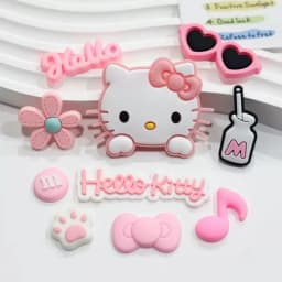 Pink & Black Relaxed Hello Kitty Cat Shoe Charms Set Cute Cat Shoe Flower Accessories For Sandals Female Girls' DIY Decoration