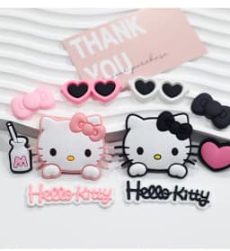 Pink & Black Relaxed Hello Kitty Cat Shoe Charms Set Cute Cat Shoe Flower Accessories For Sandals Female Girls' DIY Decoration