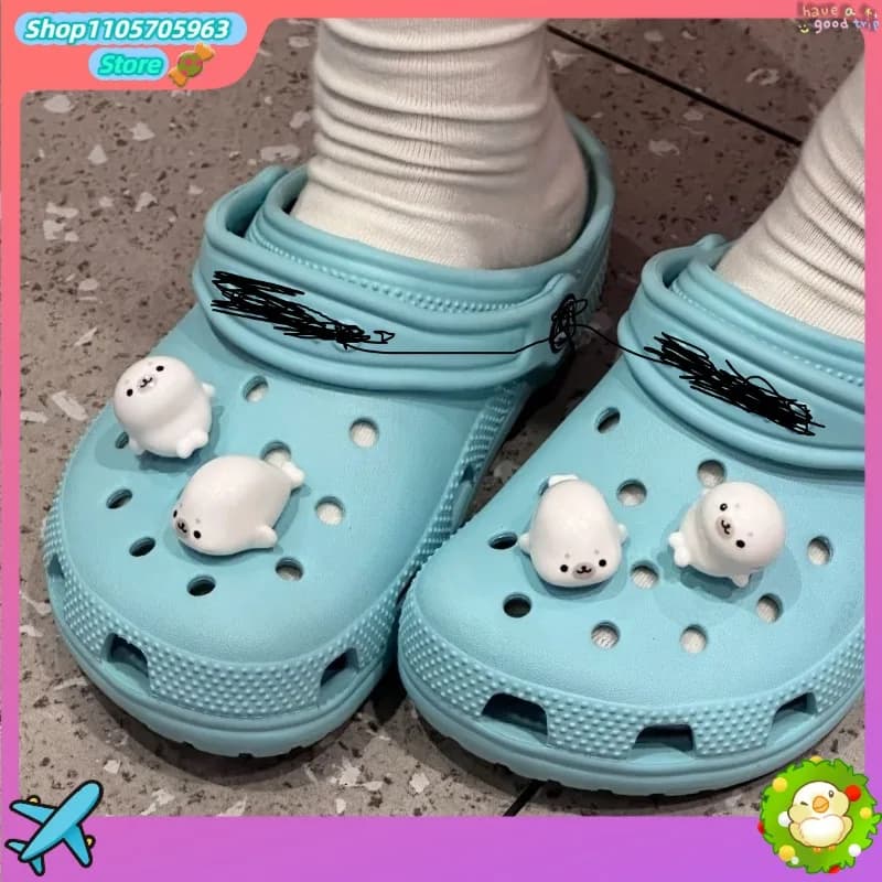 Cute Seal Shoe Charms Cartoon Animal Shoe Decorations Summer DIY Shoe Ornaments for Clogs Ballet Shoes Niche Fashion Accessories