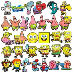 12-100Pcs Potdemiel Spongebob Shoe Charms Pins Shoes Decoration Accessorie For Bubble Slides Clog Sandal Wristbands