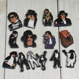 Hot Sales 14Pcs Famous Singer PVC Shoes Charms Decorations Moonwalk Dance Sandal Buckle Fit Cool Man Holiday Gifts