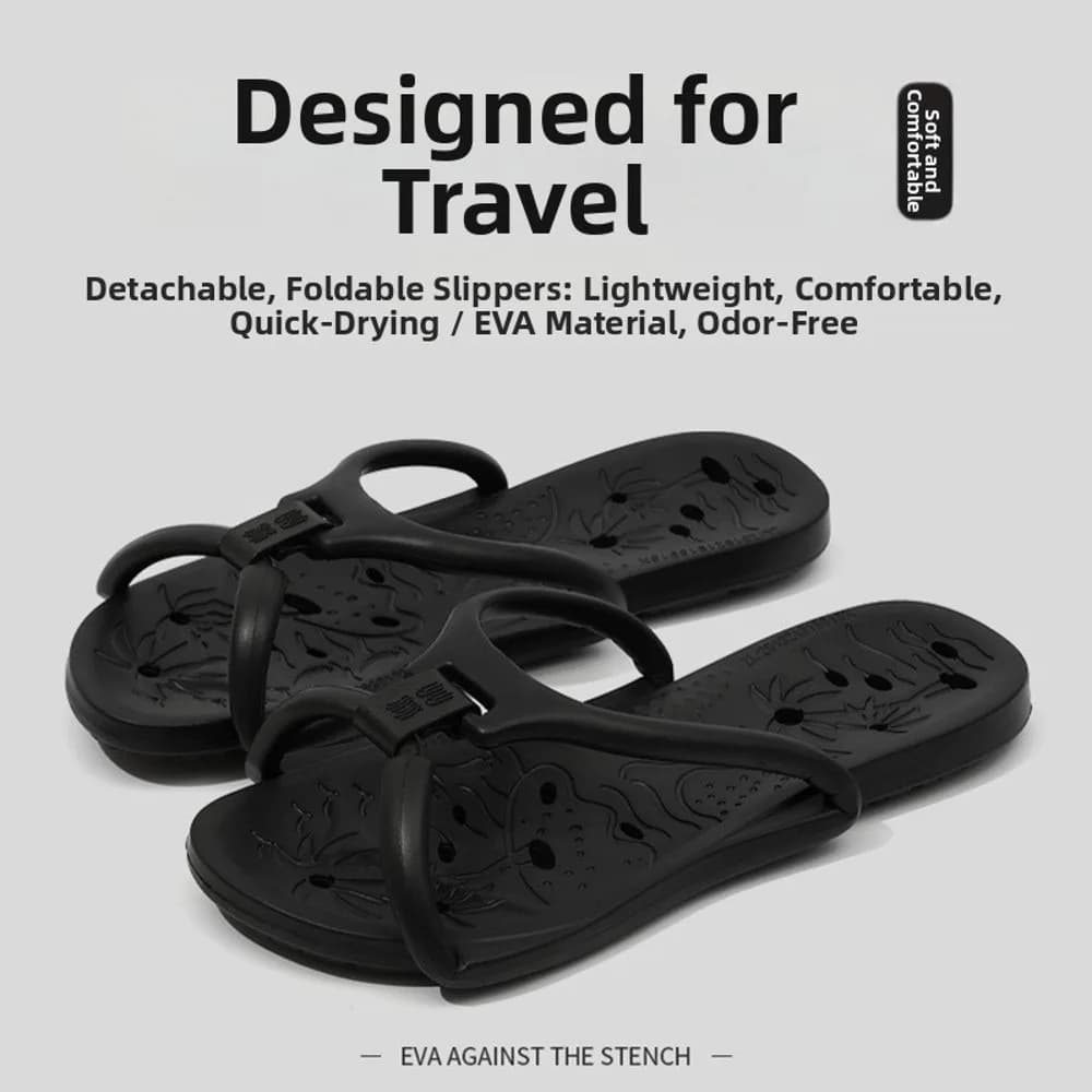 Non-slip Foldable Travel Slippers Lightweight Comfortable EVA Hotel Flip Flops Soft Flat Heels Bathroom Slippers Men and Women