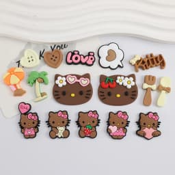 Hawaiian-themed Decor Hello Kitty Shoe Charms Brown Cat Summer Sandal & Clog Decorations Holiday Gift for Boys and Girls