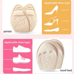 Forefoot Padding, Anti-Slip Outsole, Cushioned Half-Insole, Inner Insole, Size Reduction, Padded Forefoot Cushioning Padding.