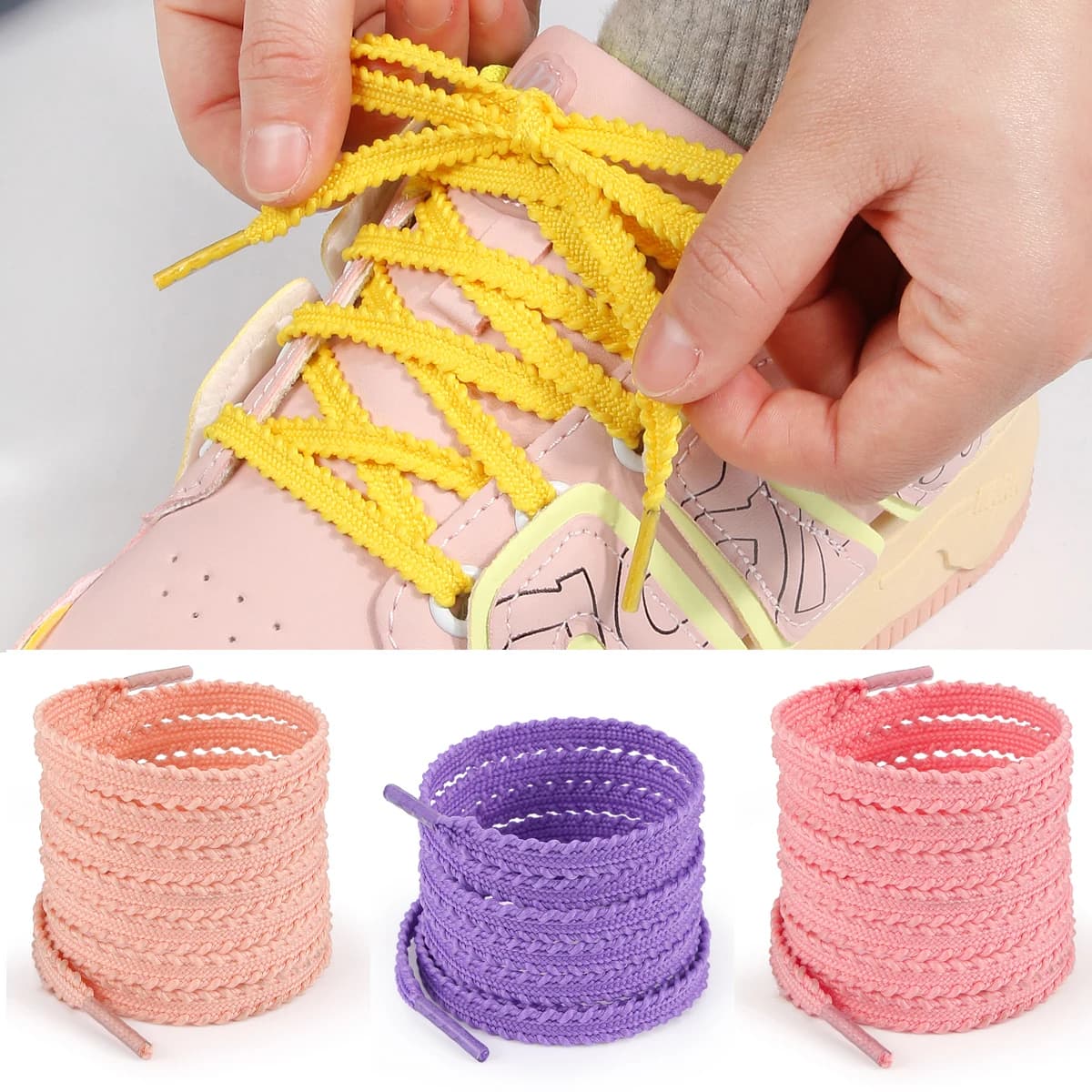 1 Pair 0.7mm Flat Braided Shoelaces, Solid Color Wheat Ears & Gear Design Shoe Laces for Casual Shoes and Sports Sneakers