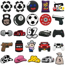 1PCS PVC Soccer Shoe Accessories, Dumbbell Pistol Car Pin Shoe Charms for Boys, Billiard Cue Shoe Clog Buckle Gifts