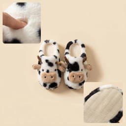 A Pair of Cute Cartoon 3D Cow Plush Slippers for Women, Comfortable Fluffy Home Slippers with Soft Soles for the Bedroom, Cute 3D Milk-Themed Warm Non-Slip Indoor Slippers, Lightweight and Silent Comfortable Shoes for Women, a Top Choice for Holiday Gifts