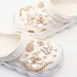 Pearl Shoe Charms Set Creative DIY Pink Shoe Flower Diamond Butterfly Rhinestone Detachable Chain Buckle Shoe Decoration 1 Set