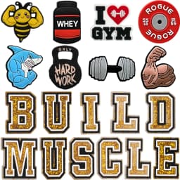 1/19PCS Muscle Series Shoe Charms Accessories,Dumbbell Pins for Shoe Decorations,26 Gold Letter Sandals Clogs Buckles