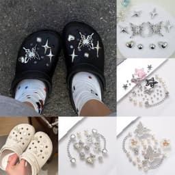 Shoe Charms for Clogs Silver Color DIY Accessories Cute & Edgy Butterfly Pearl Chains Flower Animals Decor Fashion For Sandals