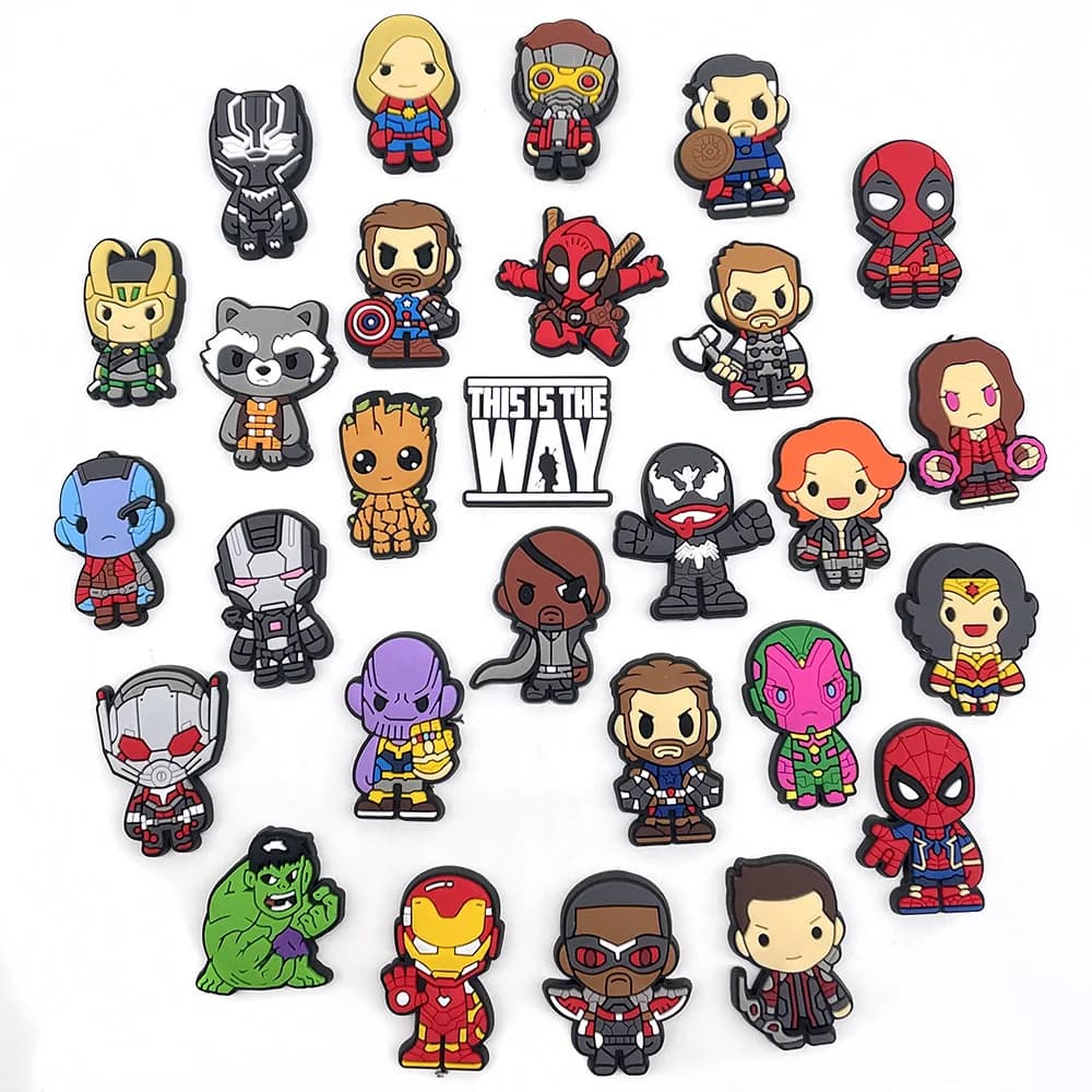 Mesuca Marvel Super Hero PVC Shoe Charms Spider Iron Man Hulk Captain America Clog Shoe DIY Decor Accessories Gift