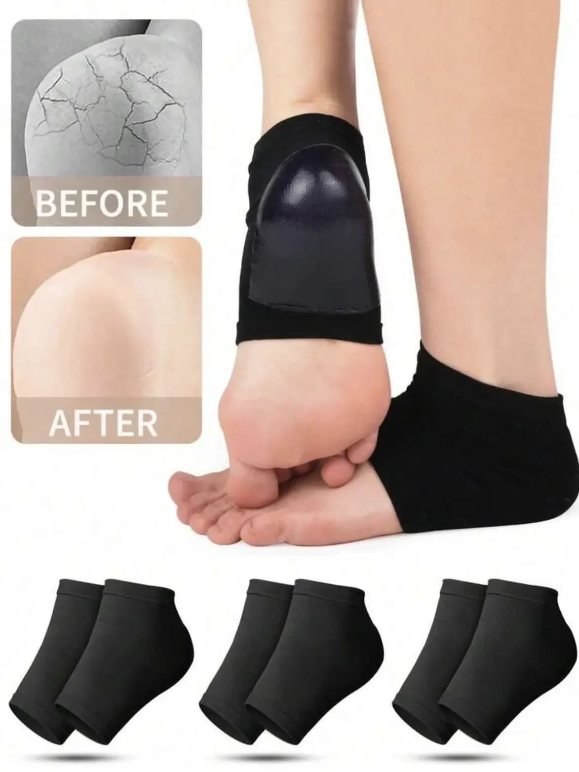 3 Pairs Black Moisturizing Socks for Men & Women, Cracked Heels Care, Silicone Heel Protector, Foot Care, Anti-Crack Socks