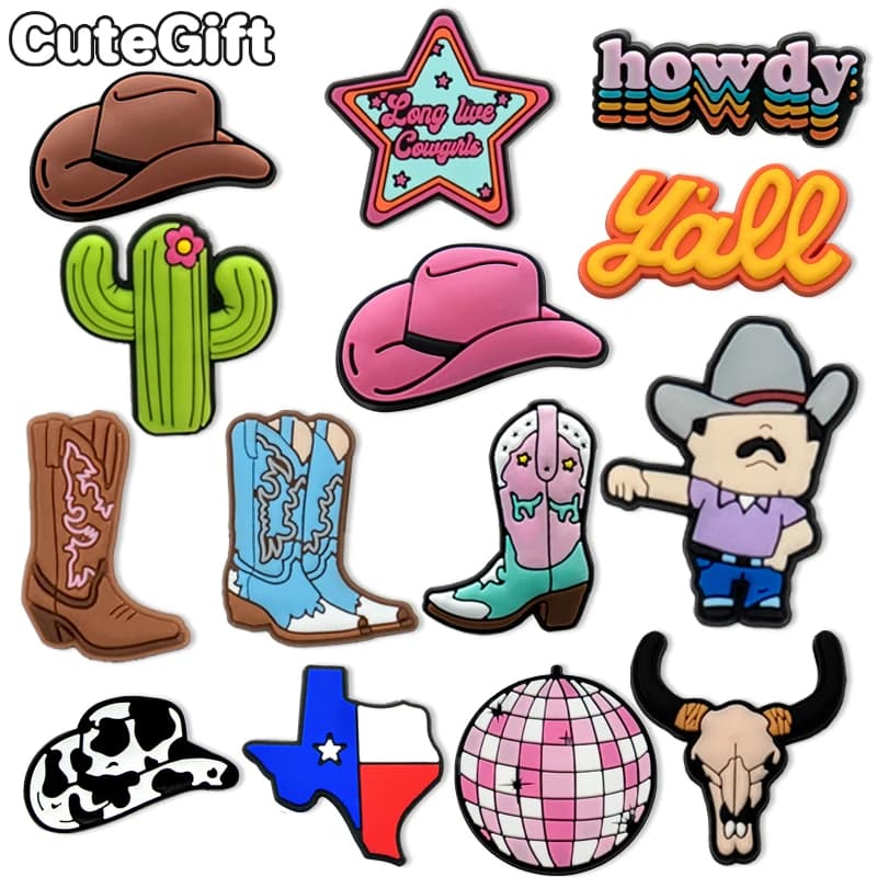 1/11pcs Cowboy Cowgirls Style Shoe Charms for Women Girls, Cactus Shoe Charms Decorations Accessories Pins for Kids,Clog Buckles