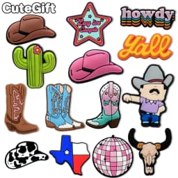 1/11pcs Cowboy Cowgirls Style Shoe Charms for Women Girls, Cactus Shoe Charms Decorations Accessories Pins for Kids,Clog Buckles