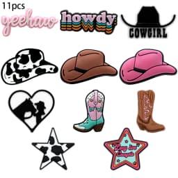 1/11pcs Cowboy Cowgirls Style Shoe Charms for Women Girls, Cactus Shoe Charms Decorations Accessories Pins for Kids,Clog Buckles