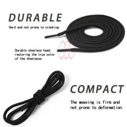 Solid Black Color Round Shoe Laces for Sneakers, Boots and Athletic Shoes, Shoe Strings