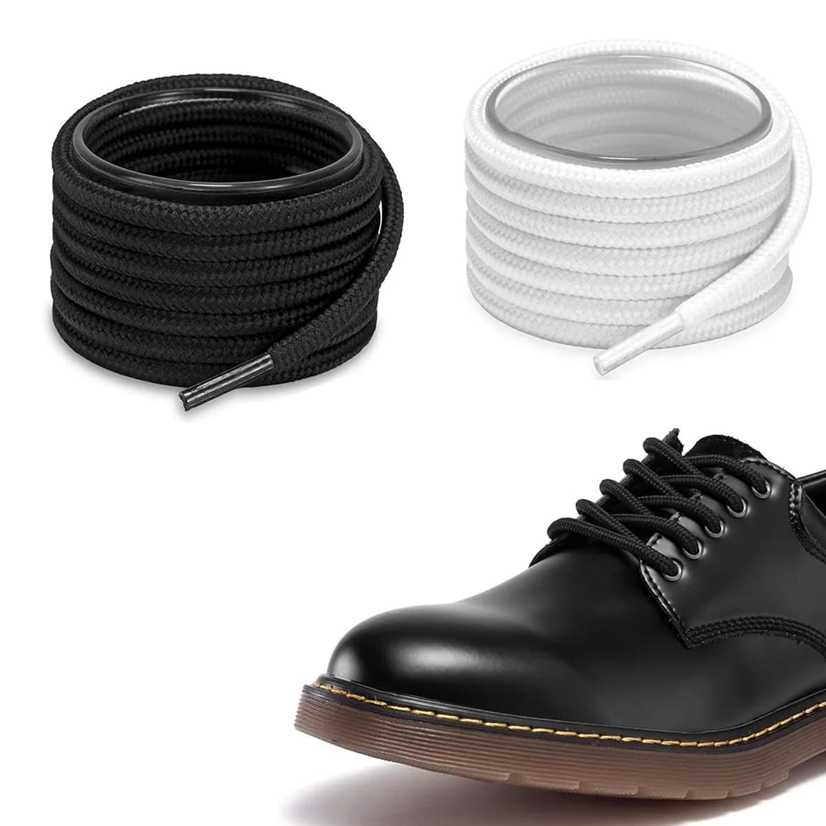Solid Black Color Round Shoe Laces for Sneakers, Boots and Athletic Shoes, Shoe Strings