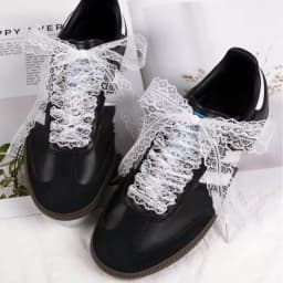 DIY Wide Lace Shoelaces with Hollow-Out Silk Trim, Black & White for German Trainers, Sneakers & White Shoes
