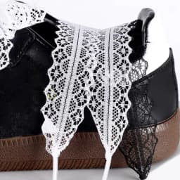 DIY Wide Lace Shoelaces with Hollow-Out Silk Trim, Black & White for German Trainers, Sneakers & White Shoes