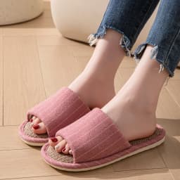 Women Spring and Autumn Slippers Fashion Stripe Flax Indoor Non-slip Comfy Soft Sole Couple Bedroom Causal Flat Shoes